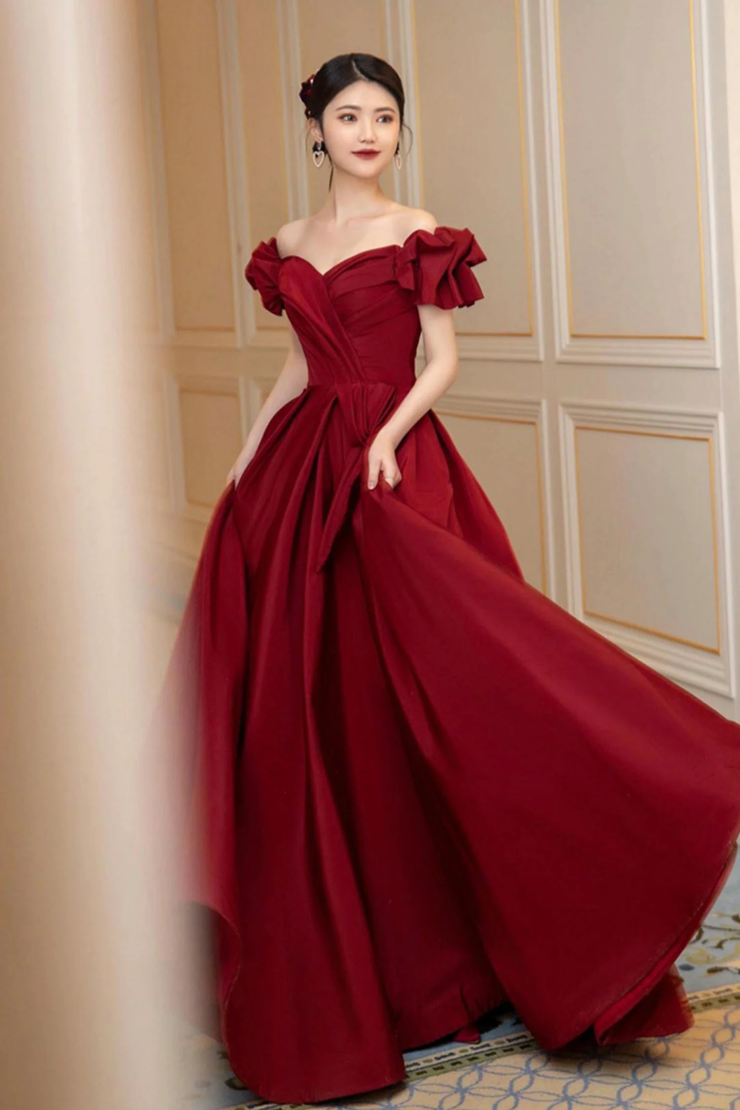 Burgundy Satin Long Prom Dress, A-Line Evening Dress Y1658