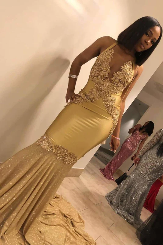 Super Shiny Halter Sleeveless Mermaid Long Evening Dress with Sweep Train Y472