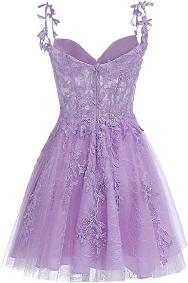 Purple Floral Tulle Short Homecoming Dress with Lace Rhinestones Appliques Y857