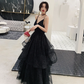 Black tulle sequins prom dress evening dress Y1021