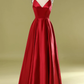 A-Line V-Neck Satin Prom Dresses Formal Evening Dresses Y806