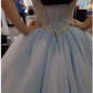 Glitter Light Blue Corset Top Beaded Ball Gown, Light Blue Sweet Girl Dresses Beaded Ball Gown Y774