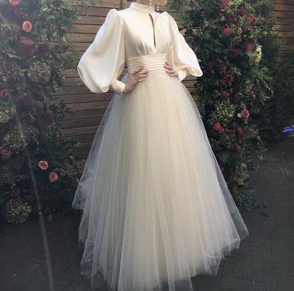 Long Sleeves Tulle Prom Dress , Chic A-line Prom Dress Y1723