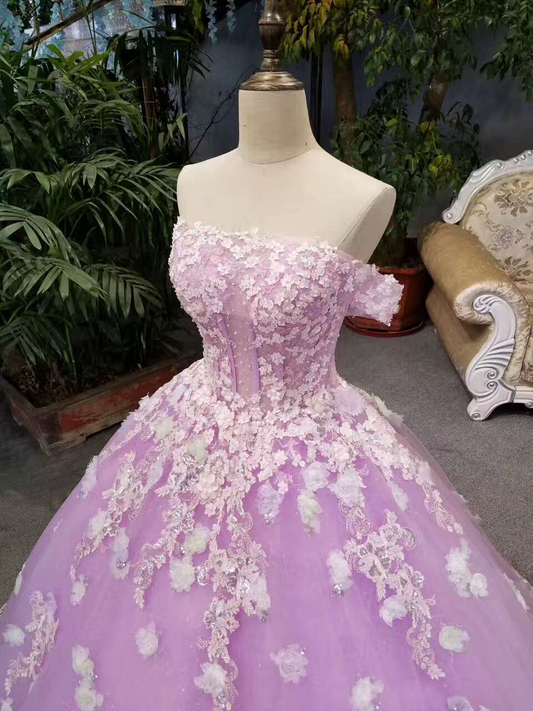 New Arrival Floral Wedding Dresses A-Line Floor Length Lace Up Off The Shoulder Ball Gown With Beads And Appliques Y1090