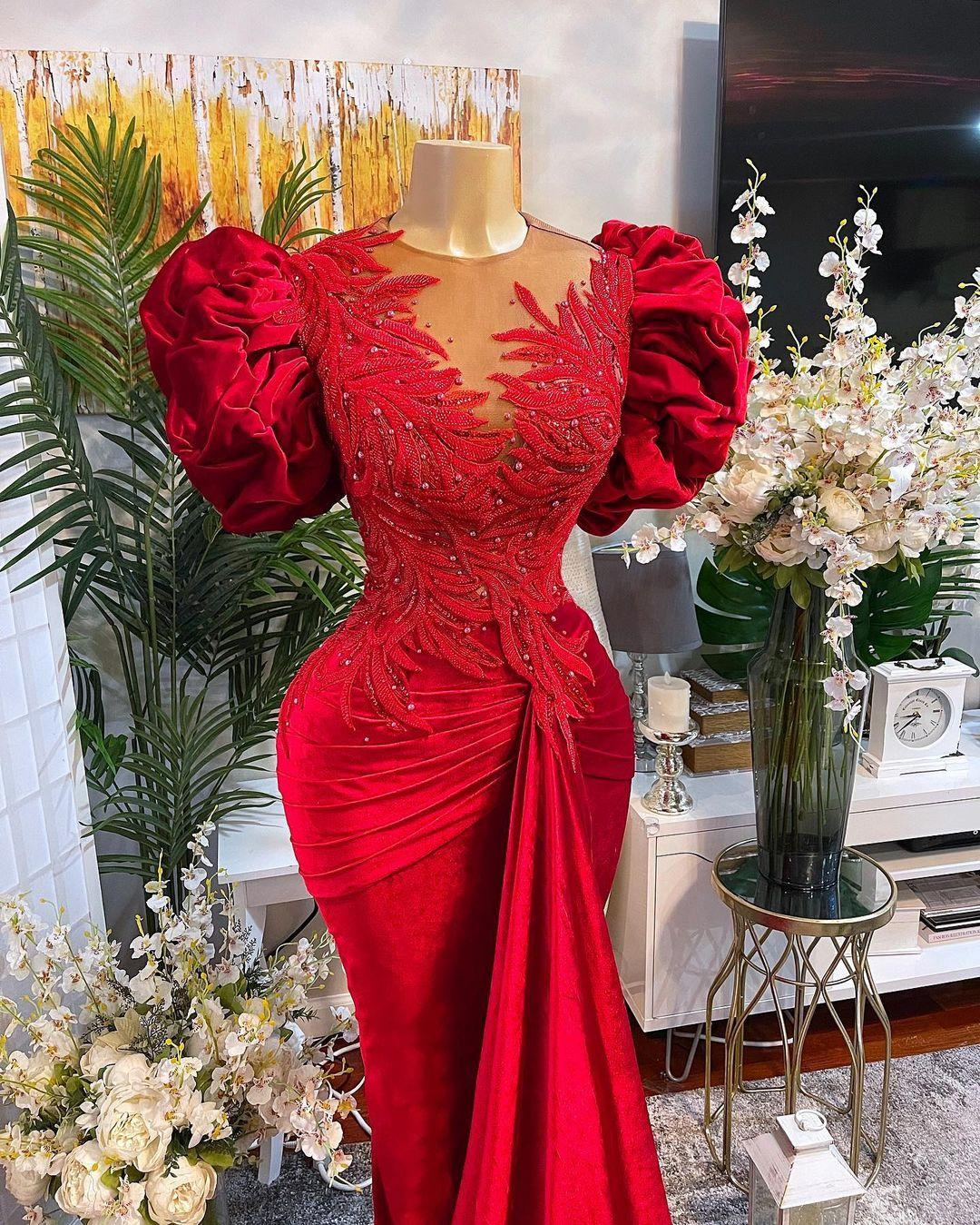 red prom dresses, lace prom dresses, mermaid prom dresses, beaded prom dresses, arabic prom dresses Y394