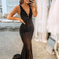Mermaid Black Lace and Beaded Long Formal Dress V Neck Evening Dress Y78