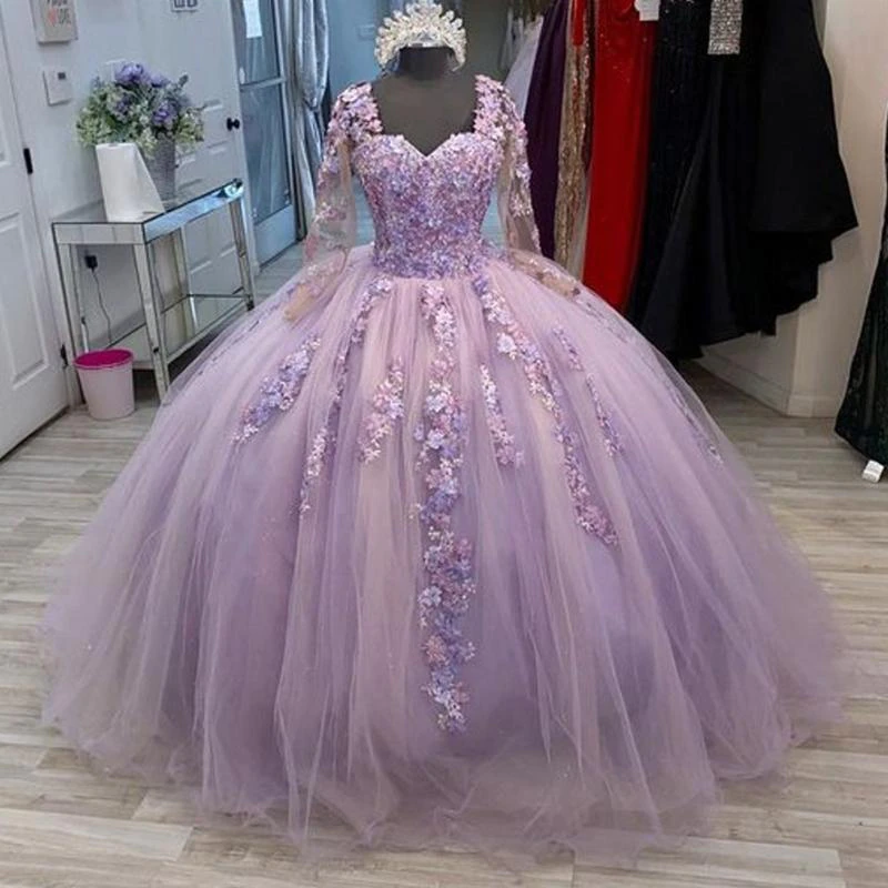 Vintage Ball Gown Lavender Lace Tulle Sweet 16 Dress Y809