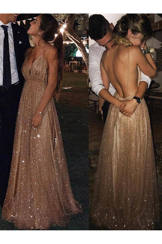 Sexy Sparkly V-Neck Long Prom Dresses Formal Evening Dresses S15692