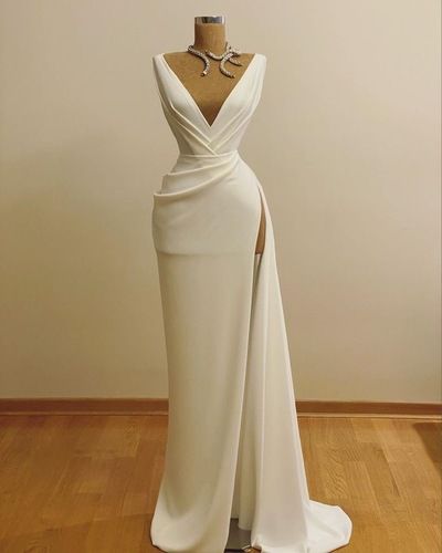 V Neck Slit Side Long Prom Dresses Evening Gown S23456