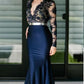 Sexy Sheer Deep V Neck Mermaid Prom Dresses Lace Applique Royal Evening Dress Sweep Train Party Gowns Prom Dresses  S5948