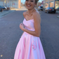 Pink Satin Prom Dress with Pockets, Pink Satin Long Formal Evening Dresses Y237