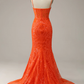Orange Spaghetti Straps Mermaid Prom Dress,Charming Evening Dress Y1760