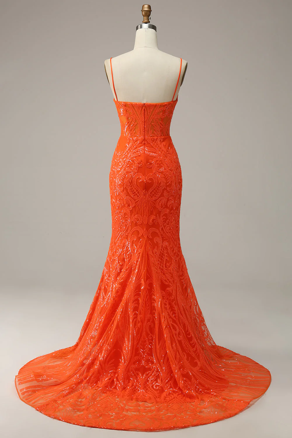 Orange Spaghetti Straps Mermaid Prom Dress,Charming Evening Dress Y1760