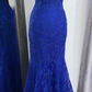 Elegant Mermaid V Neck Royal Blue Lace Evening Dress Y819