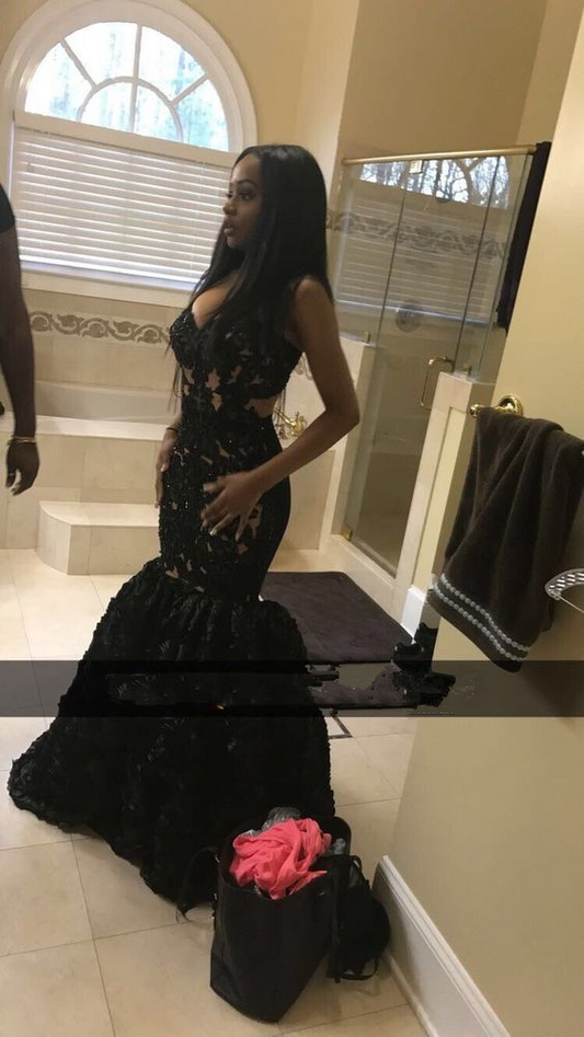 Sexy Black Sleeveless Mermaid Evening Dress,Black Girls Prom Dress Y1656