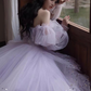 sparkly prom dresses, purple prom dresses, off the shoulder prom dresses, long sleeve prom dresses, tulle prom dress Y507