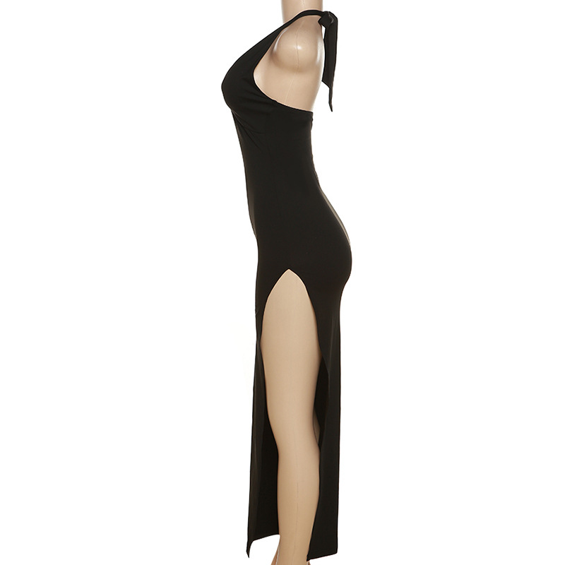 Sexy Open Back Deep V Neck Slit Maxi Dresses Women 2023 Elegant Party Wear Black White Summer Dress Long Party Dress Y1463