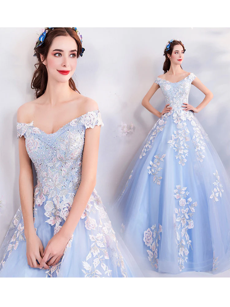 Blue Off The Shoulder Quinceanera Dresses Blue Ball Gown Y52