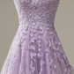 Elegant Lavender Prom Dresses,A line Evening Dress,Applique Party Gown Y1129