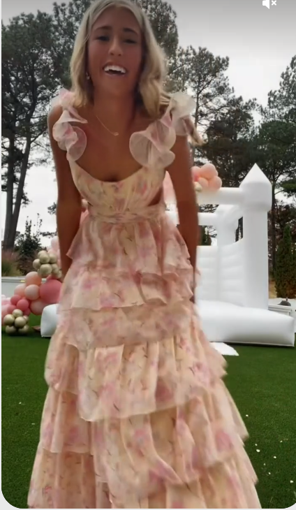 Charming A-line Print Tiered Long Prom Dress,Summer Beach Dress  Y1614