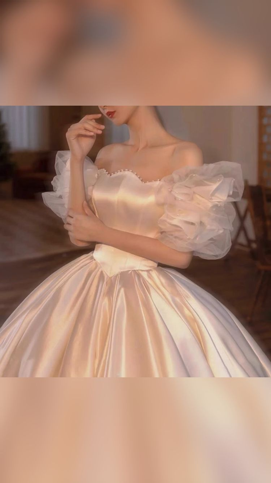 Vintage White Satin Wedding Dress Charming Wedding Dress Y411