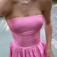 Strapless Pink Satin Long Evening Dress Classy Pink Prom Dress Y442