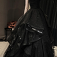 Black tulle long prom dress A line evening gown Y74