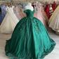 Off The Shoulder Green Ball Gown With Flowers Sweet 16 Dress Y1116