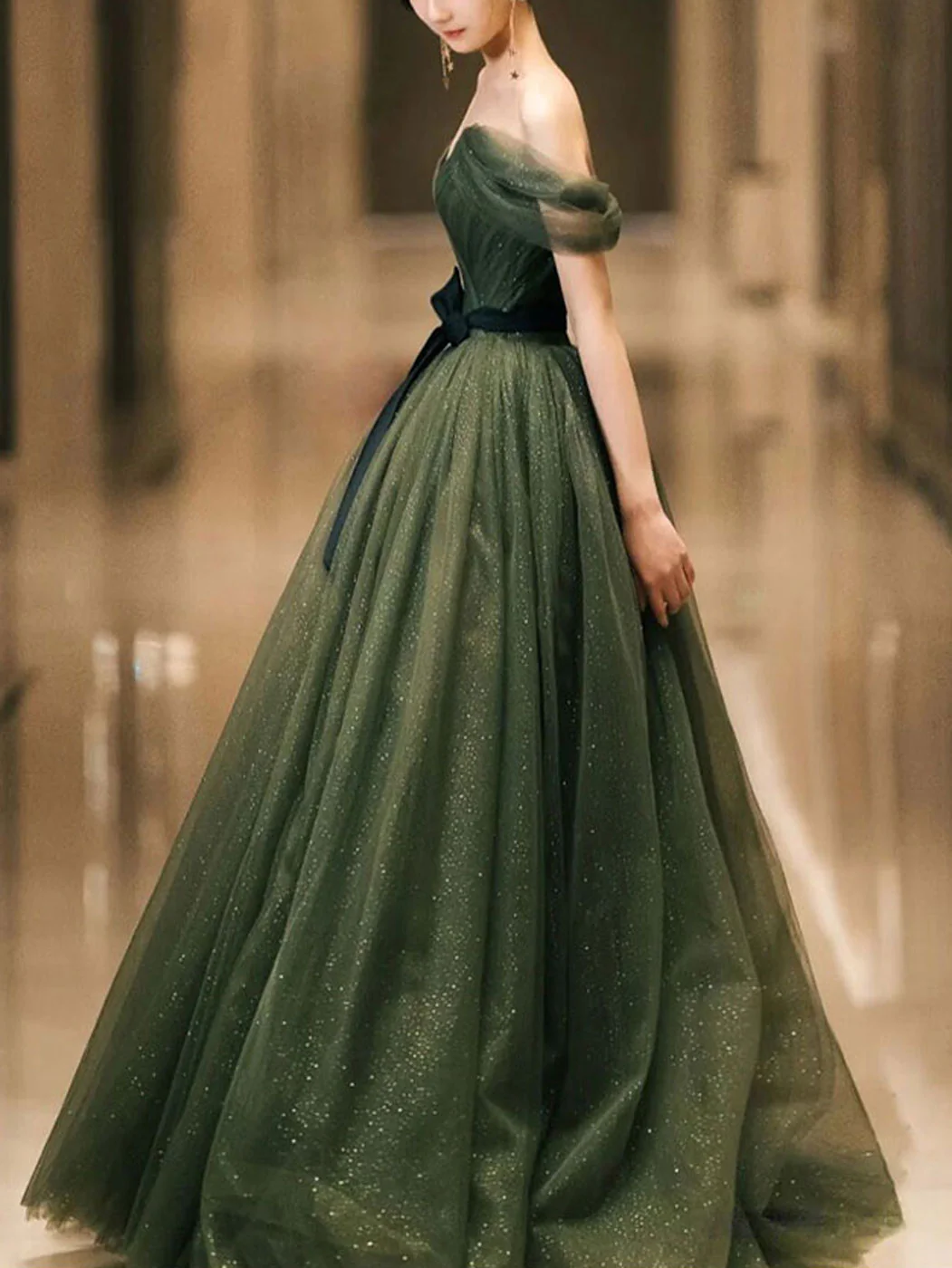 Simple green tulle long prom dress, green tulle evening dress Y1554