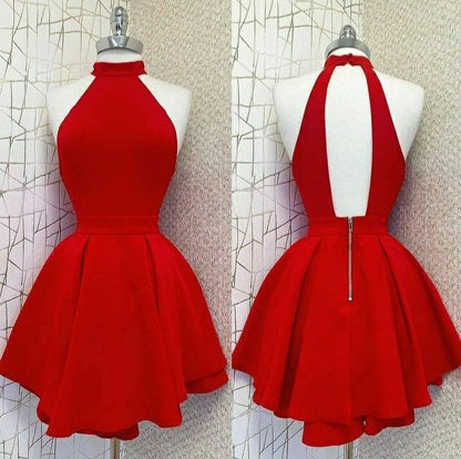 High Collar Red Short Party Dress Back To School Dress Red Homecoming Dress Y30