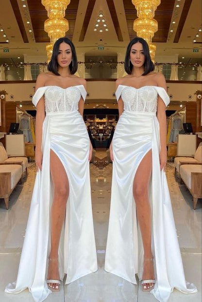 Mermaid White Prom Dress With High Split Y24