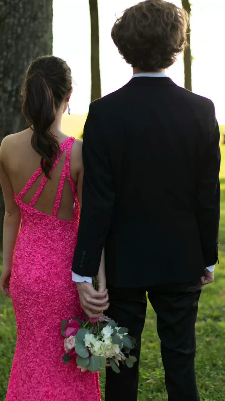 Glitter Hot Pink Mermaid Long Prom Dress With Slit Hot Pink One Shoulder Formal Gown Y118