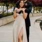 Classy Champagne Sleeveless Prom Dress,Elegant Wedding Reception Dress Y1099
