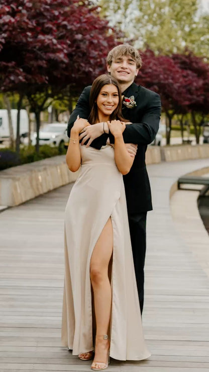 Classy Champagne Sleeveless Prom Dress,Elegant Wedding Reception Dress Y1099