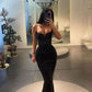 Sparkle Black Mermaid V-neck Spaghetti Straps Sequins Long Evening Dresses Y440