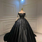New Arrival Black Long Sleeves Satin Ball Gown Y1479