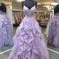 Spaghetti Straps Lilac Prom Dresses Evening Gowns with Sheer Bodice Y1513