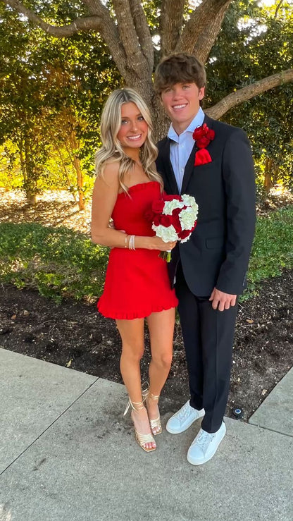 Red Strapless Short Homecoming Dress,Birthday Party Dress Y1599