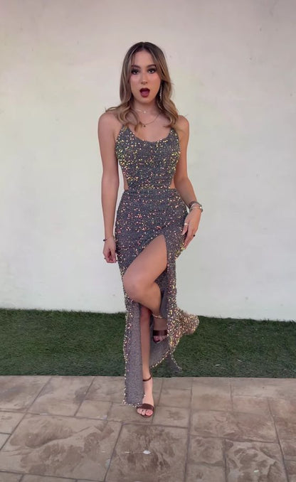 Stunning Mermaid Sequins Long Prom Dresses With Slit Y1462