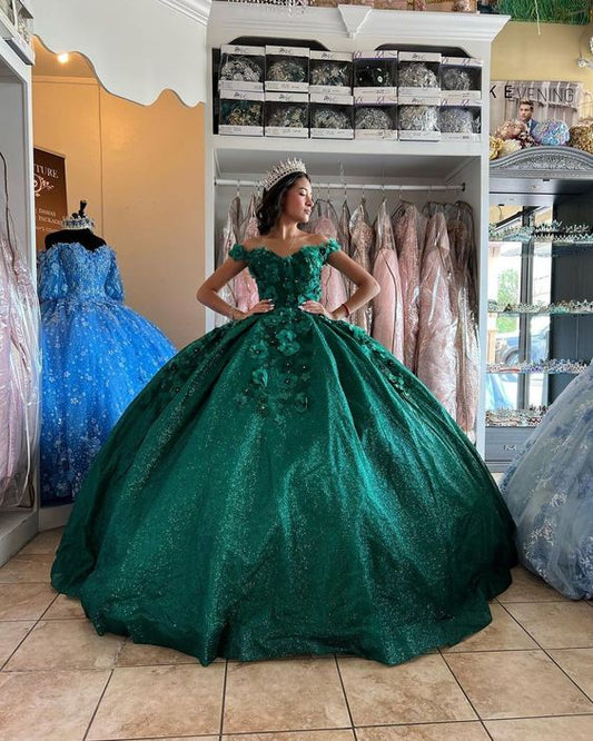 Bling Sequin Sweet 16 Quinceanera Dresses with 3D Applique,New Arrival Ball Gown Y1228