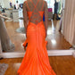 Orange Mermaid Long Prom Dresses Formal Evening Gowns Y486