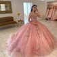 Sweet 16 Pink Quinceanera Dresses With Lace Applique Off Shoulder Ball Gown Y469