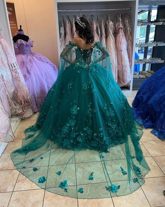 Floral off the shoulder emerald green quinceanera dress new arrival sweet 16 dress ball gown Y1226