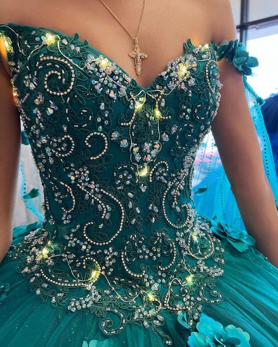 Floral off the shoulder emerald green quinceanera dress new arrival sweet 16 dress ball gown Y1226