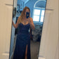 Mermaid V-Neck Spaghetti Straps Seuqins Long Prom Dress With Slit Y511