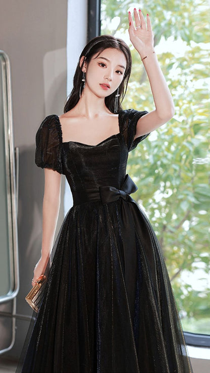Black Tulle Long Prom Dress A line Evening Dress Y1138