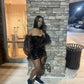 18th Birthday Outfit Dress For Black Girls,Black Sequins Short Homecoming Dress,Removable Sleeves Y1384