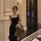 Vintage Black Sleeveless Evening Dress,New Year Outfit Dress Y1359