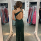 Green Mermaid One Shoulder Long Evening Dress ,Backless Evening Gown Y1395