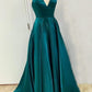 A-line Spaghetti Straps V Neck Satin Prom Dress, Graduation Dress Y753